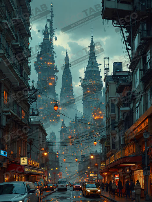 Tableau urbain futuriste : Métropole imaginaire impressionnante