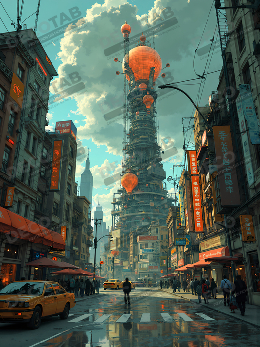 Tableau urbain futuriste : Métropole imaginaire impressionnante