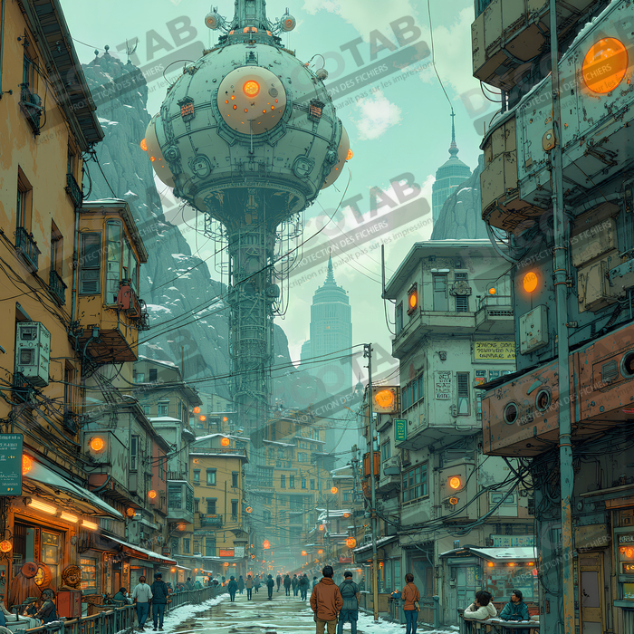 Tableau paysage urbain science-fiction