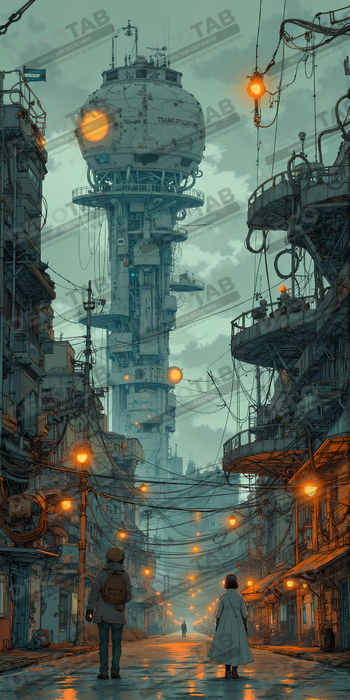 Tableau paysage urbain science-fiction