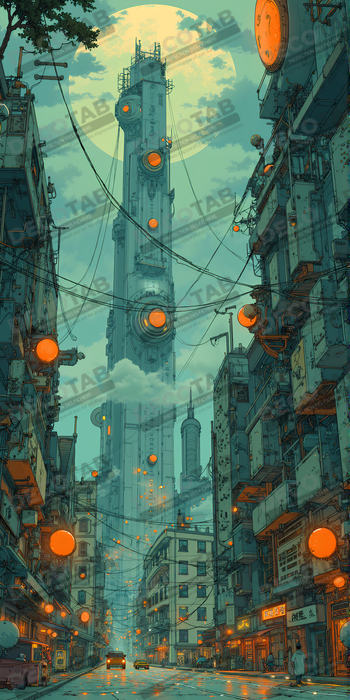 Tableau urbain futuriste : Métropole imaginaire impressionnante