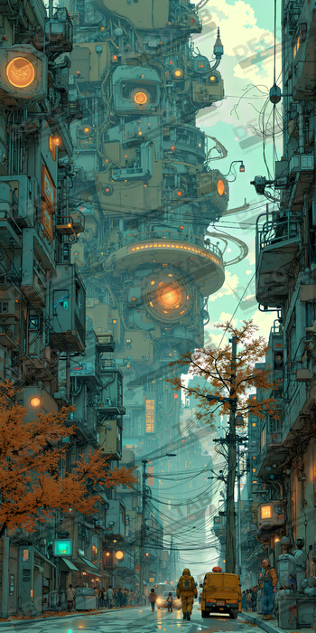 Tableau urbain futuriste : Métropole imaginaire impressionnante