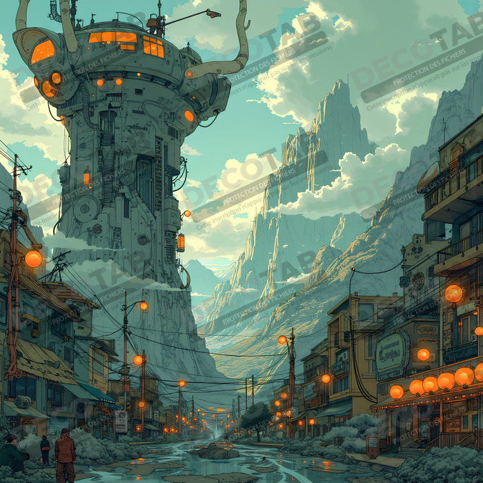 Tableau paysage urbain science-fiction