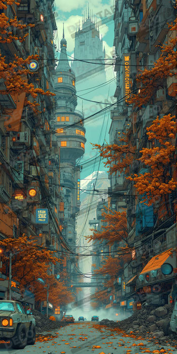 Tableau urbain futuriste : Métropole imaginaire impressionnante