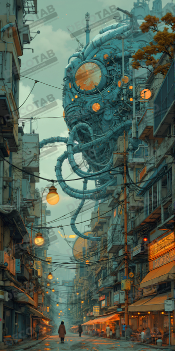 Tableau paysage urbain science-fiction