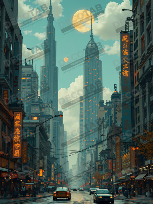 Tableau urbain futuriste : Métropole imaginaire impressionnante