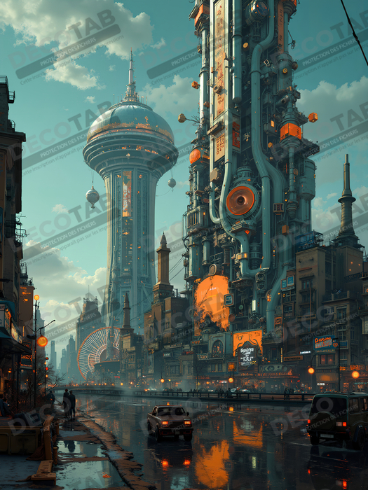 Tableau urbain futuriste : Métropole imaginaire impressionnante