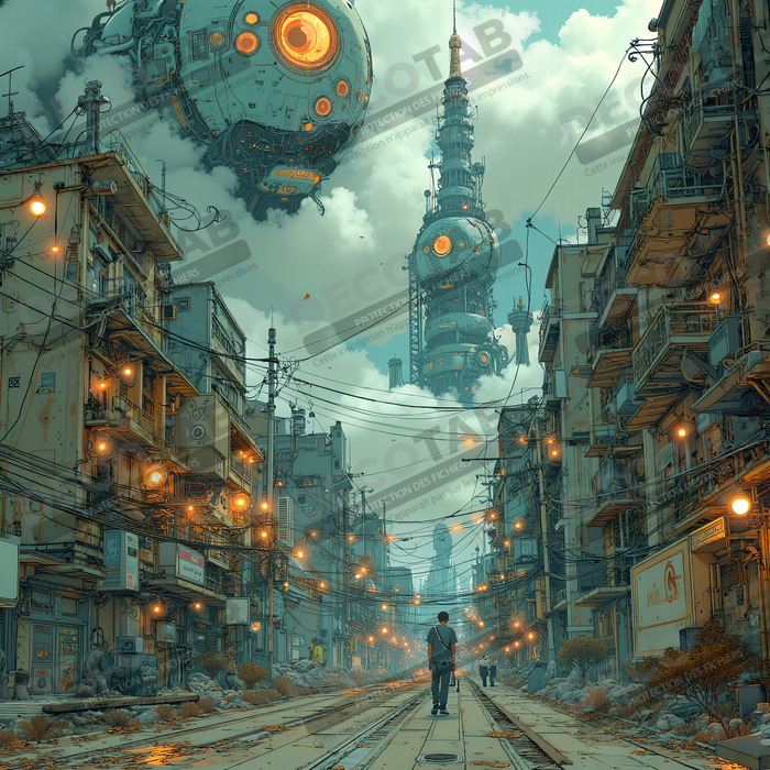 Tableau paysage urbain science-fiction