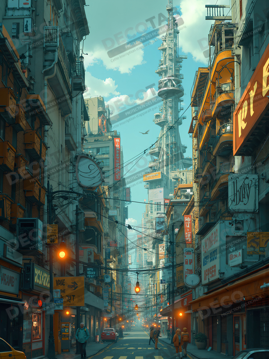 Tableau urbain futuriste : Métropole imaginaire impressionnante