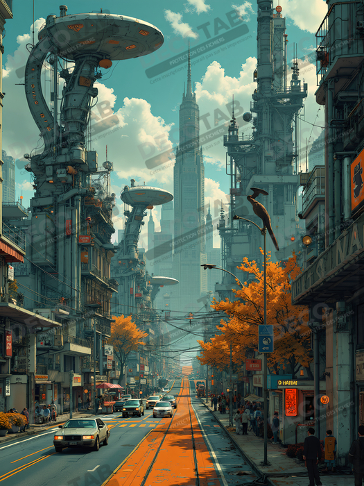 Tableau paysage urbain science-fiction
