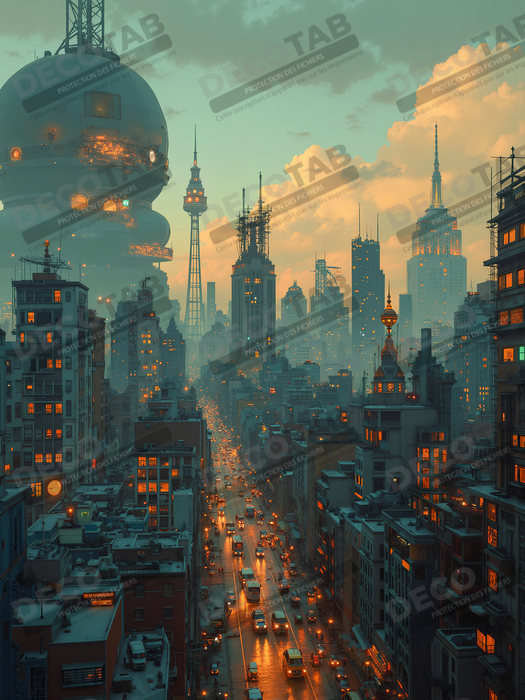Tableau paysage urbain science-fiction