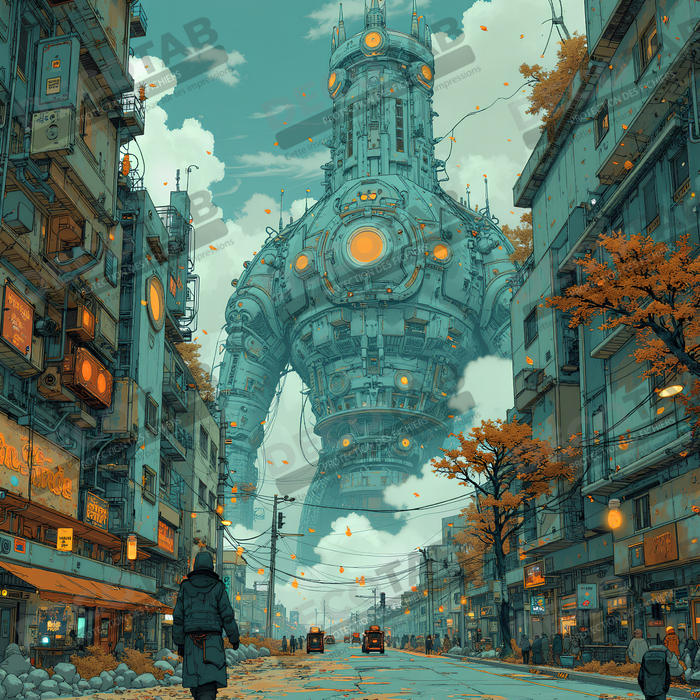 Tableau paysage urbain science-fiction