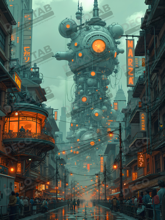 Tableau paysage urbain science-fiction