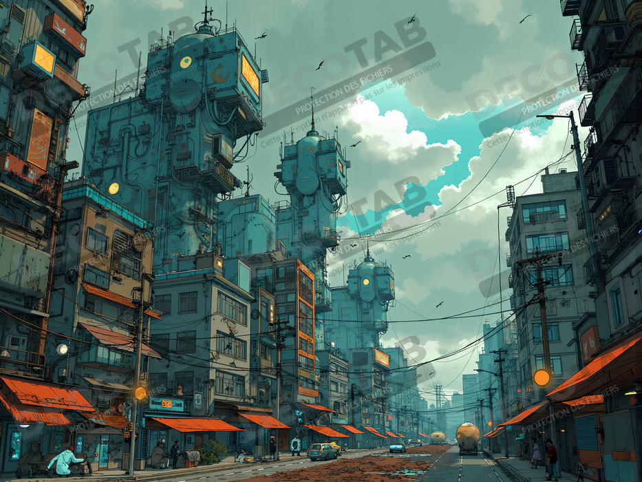 Tableau paysage urbain science-fiction