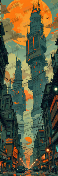 Tableau paysage urbain science-fiction