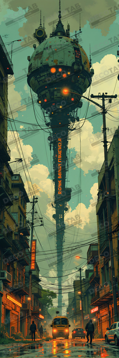 Tableau paysage urbain science-fiction