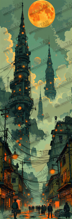 Tableau paysage urbain science-fiction