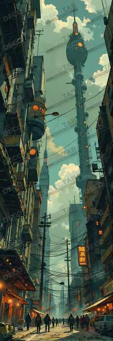 Tableau paysage urbain science-fiction