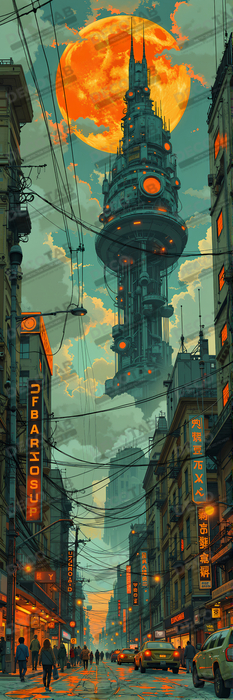 Tableau paysage urbain science-fiction