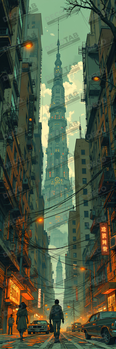 Tableau paysage urbain science-fiction