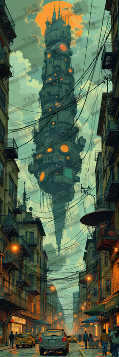 Tableau paysage urbain science-fiction