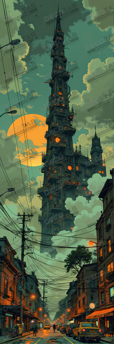 Tableau paysage urbain science-fiction