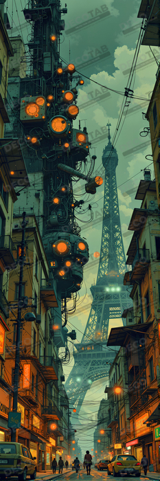 Tableau paysage urbain science-fiction