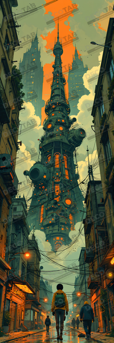 Tableau paysage urbain science-fiction