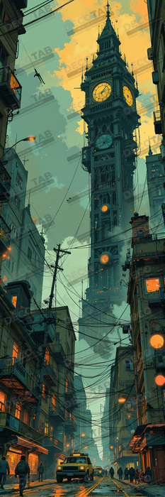 Tableau paysage urbain science-fiction