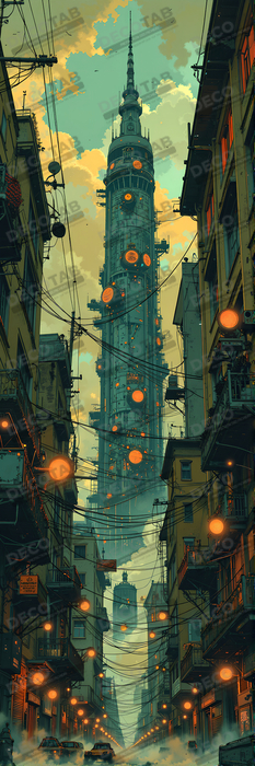 Tableau paysage urbain science-fiction