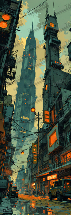 Tableau paysage urbain science-fiction