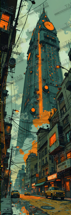 Tableau paysage urbain science-fiction