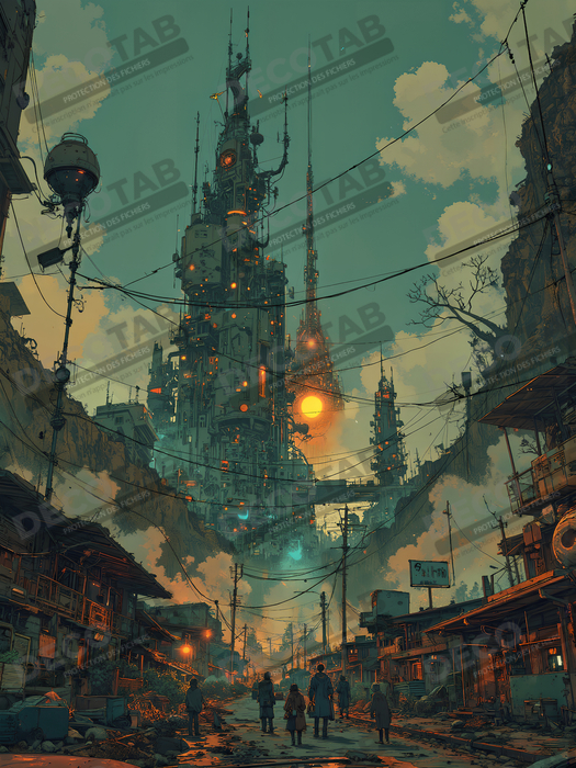 Tableau paysage urbain science-fiction