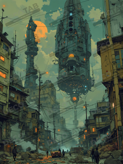 Tableau paysage urbain science-fiction