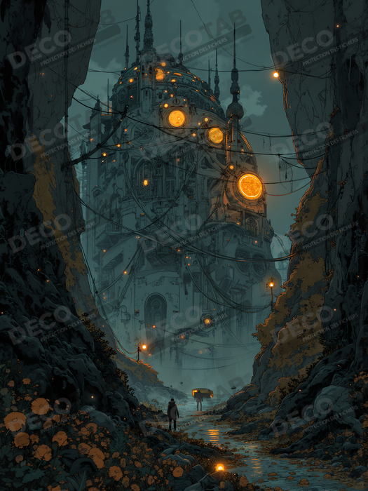 Paysage futuriste sombre et organique