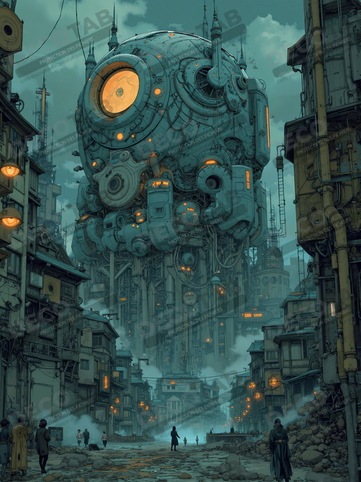 Tableau paysage urbain science-fiction