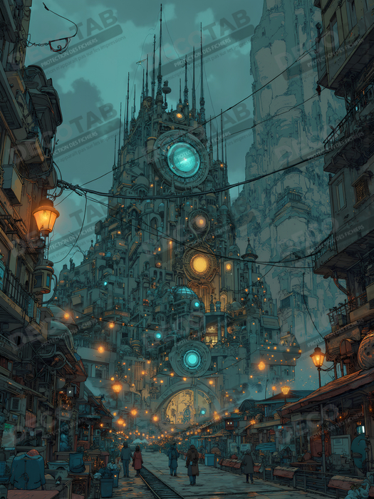 Tableau paysage urbain science-fiction