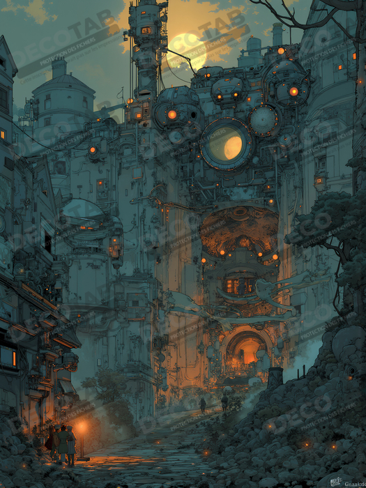 Tableau paysage urbain science-fiction