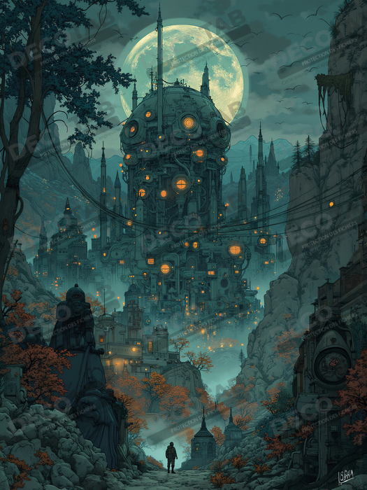 Paysage futuriste sombre et organique