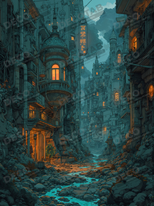 Tableau paysage urbain science-fiction