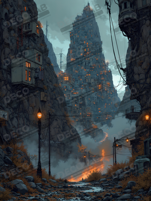 Paysage futuriste sombre et organique