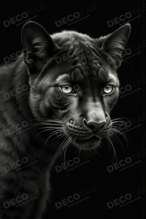 Tableau panthère noire - Portrait artistique sur fond noir