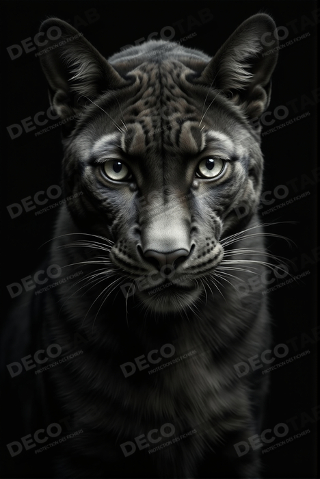 Tableau panthère noire - Portrait artistique sur fond noir