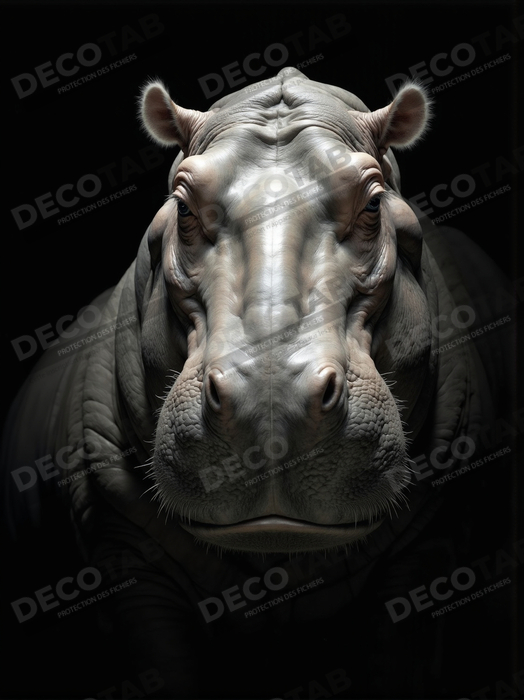 Tableau hippopotame - Portrait artistique sur fond noir