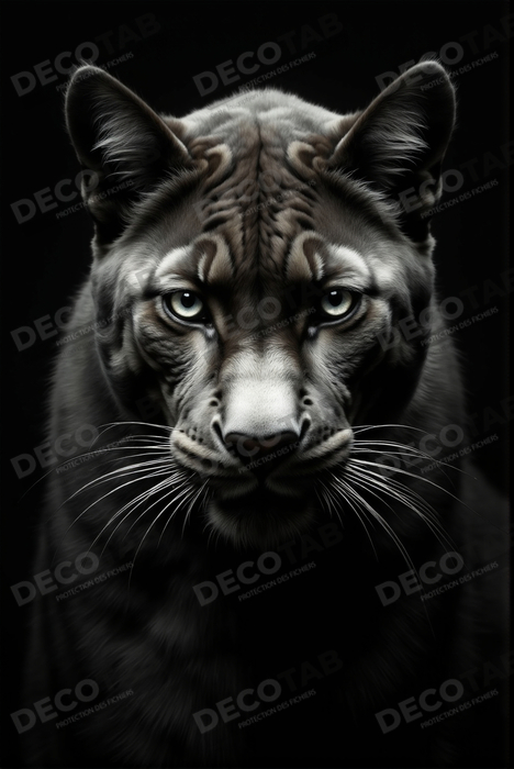 Tableau panthère noire - Portrait artistique sur fond noir
