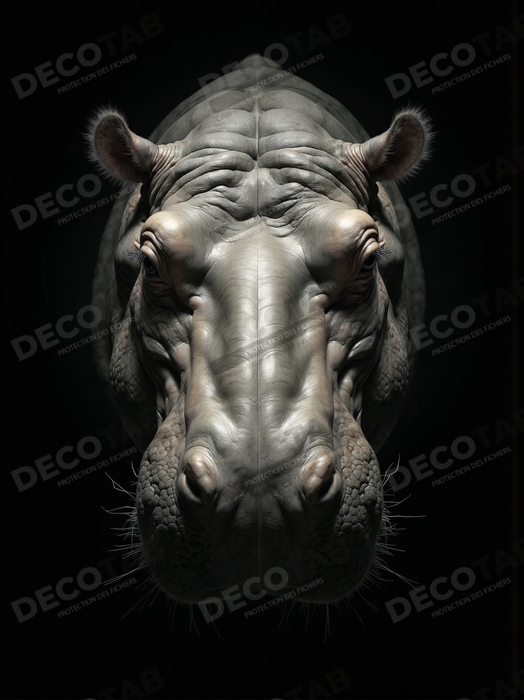 Tableau hippopotame - Portrait artistique sur fond noir