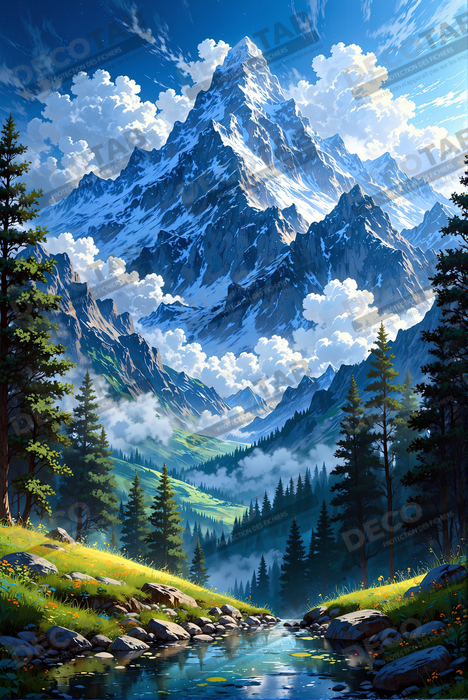 Tableau montagne enneigée monumentale