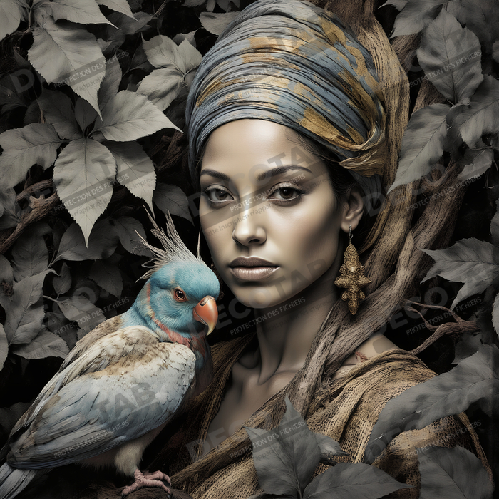 Tableau portrait féminin mystique et végétal