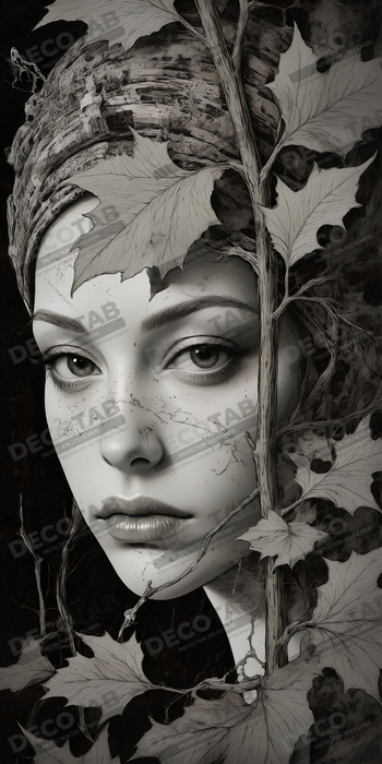 Tableau portrait féminin mystique et végétal