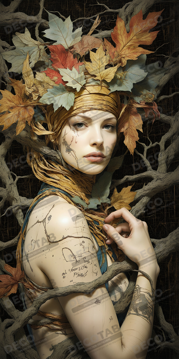 Tableau portrait féminin mystique et végétal